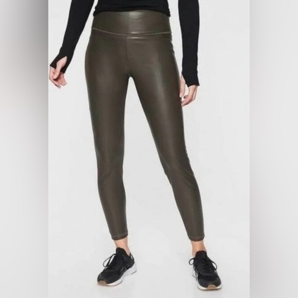Athleta Women’s All Over Gleam Tight Faux Leather Arbor Olive Leggings Size XS - Picture 2 of 12